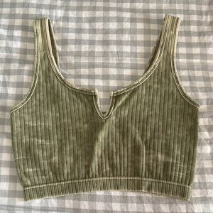 Zenana Outfitters Olive Ribbed Crop Top